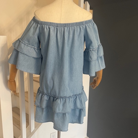 Off-Shoulder Ruffle Denim Dress - Picture 2 of 3